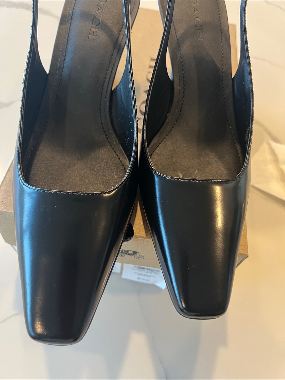Coach Black Leather Square-Toe Slingback Heels